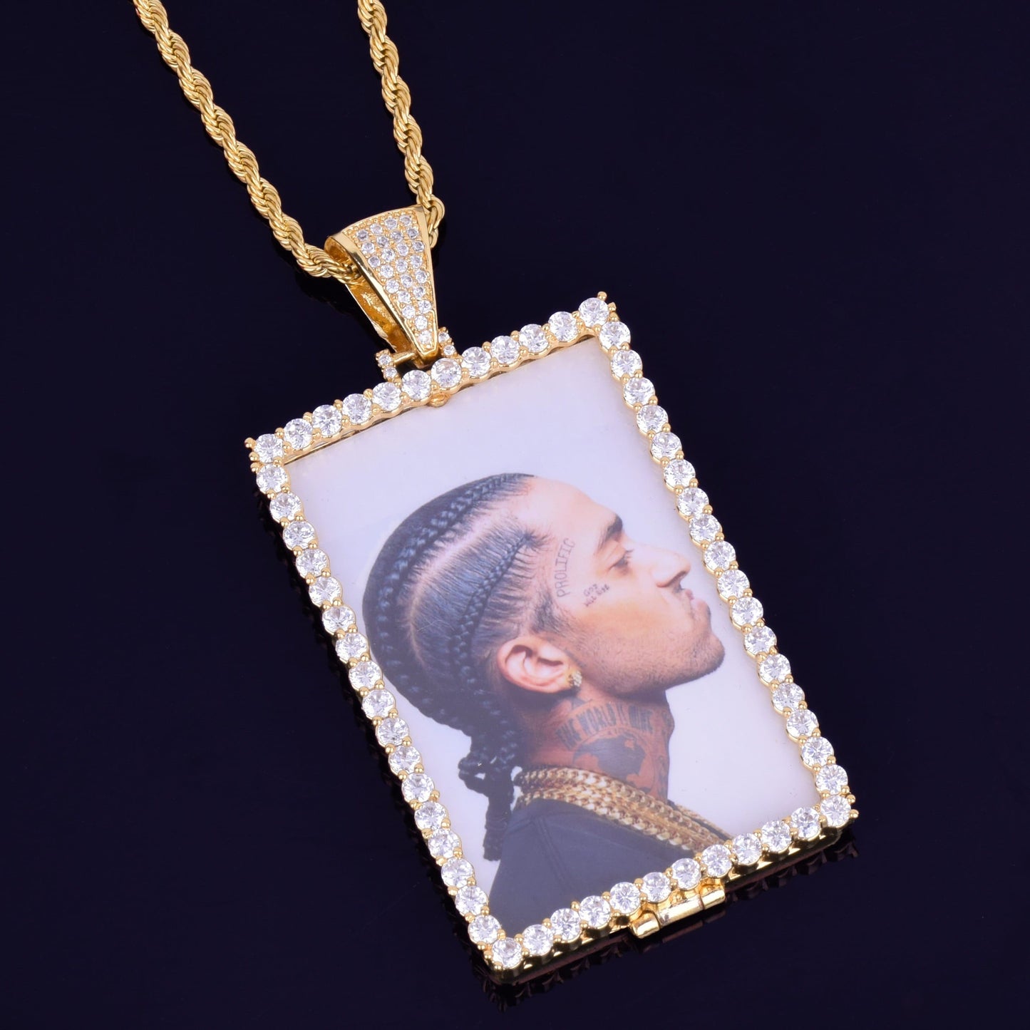 Custom Made Photo Square Medallions Necklace & Pendant with Tennis Chain Gold Color Cubic Zircon Men's Hip hop Jewelry