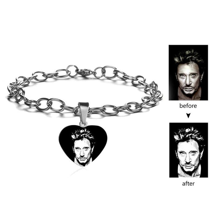 Custom Name Bracelet Men Jewelry Johnny Hallyday Heart Charm Bracelets for Women Stainless Steel Photo Baby Gold Color Bracelet