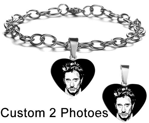 Custom Name Bracelet Men Jewelry Johnny Hallyday Heart Charm Bracelets for Women Stainless Steel Photo Baby Gold Color Bracelet