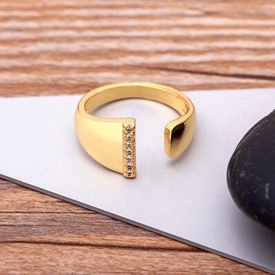 Fashion Chunky Wide Hollow A-Z Letter Gold Color Adjustable Opening Ring Initials Name Alphabet Female Party Wedding Jewelry