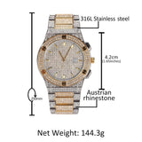 Fashion Men Watches Automatic Date Diamond Quartz Watch Hip Hop Men Gold Luxury Watch