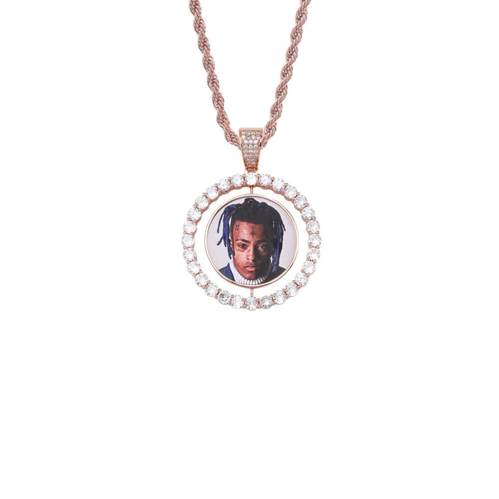 Custom Made Photo Rotating double-sided Medallions Pendant Necklace 4mm Tennis Chain Zircon Men's Hip hop Jewelry