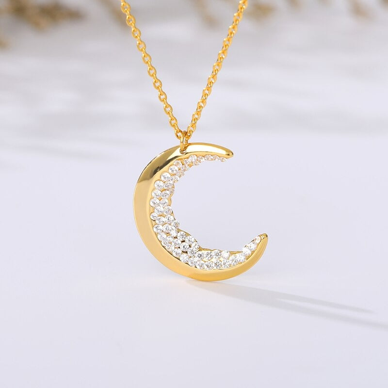 Moon Necklaces For Women Accessories Stainless Steel Long Chain Double Horn Necklaces Pendants Rose Gold Sister Gifts