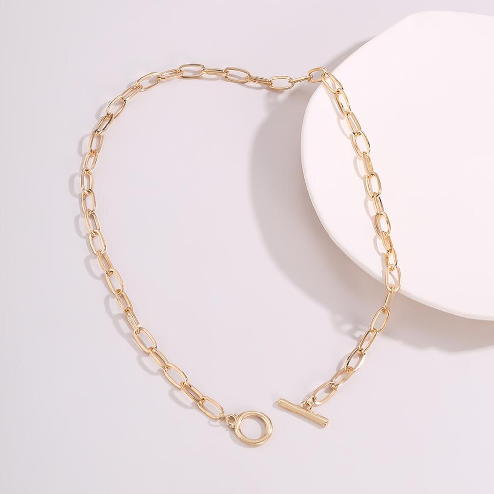 Minimalist Linked Circle Lariat Gold Color Necklace for Women