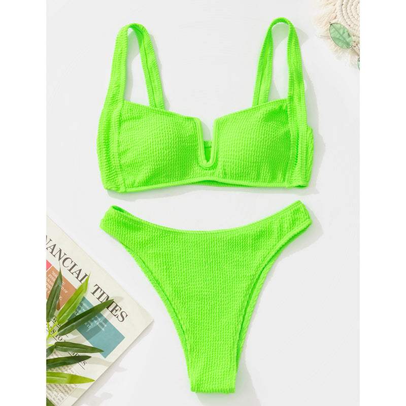 Two Piece Women's Swimsuit  Sexy Ribbed Bikini High Waist Swimsuits Bathing Suit Push Up V-wired Swimming Outfit