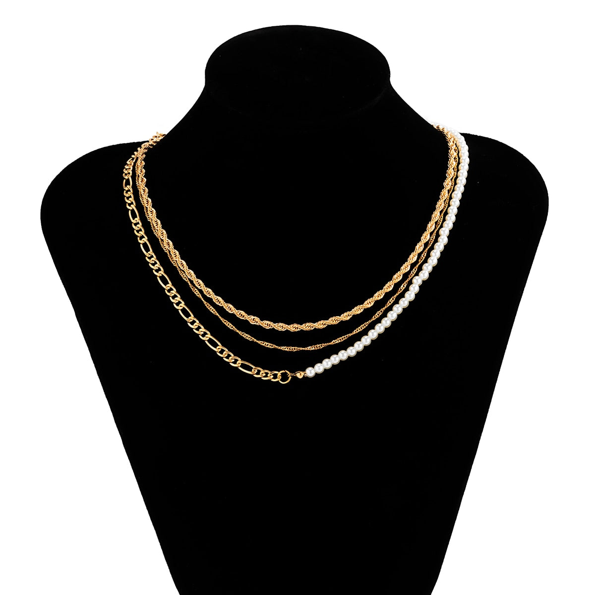SHIXIN Asymmetry Pearl Beads Thin Link Chain Choker Necklace Set Men/Women Punk Multi Layered Necklace Chain on the Neck Jewelry