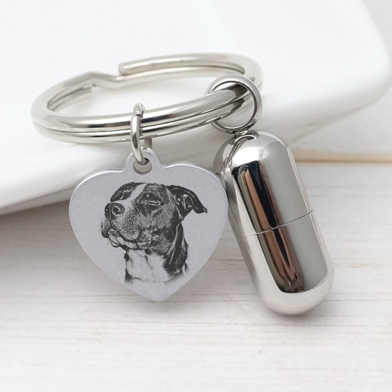 Personalized Urn Keychain Pet Memorial Dog Urn Key Chain Cat Cylinder Cremation Urn Keyring Pet Photo Keepsake Ashes Jewelry