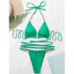Green Sexy Micro Bikini Halter Women's 2 Piece Swimsuit Thong Bikini Set Swimsuits, Chain Swimwear, High Cut Swimming Outfit