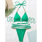 Sexy Micro Bikini Halter Women's Two piece Swimsuit 2022, Thong Bikinis Set, Chain Swimwear, Green Bathing Suit High Cut Beachwear