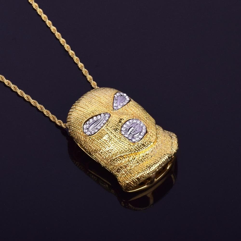Hip Hop Pendant Necklace Punk Style Bling Rhinestone Gold Color Mask Head Charm Men's Rock Jewelry High Quality Gift