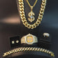 Hip Hop Cuban Necklace Men Watch & Necklace & Braclete & Ring & Earring Combo Set Ice Out Cuban Crystal Miami Hip Hop For Men