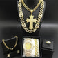 Hip Hop Men Gold Color Neckalce Chain Luxury Men Gold Color Watch & Neckalce & Braclete & Ring & Earrings Ice Out Cuban For Men