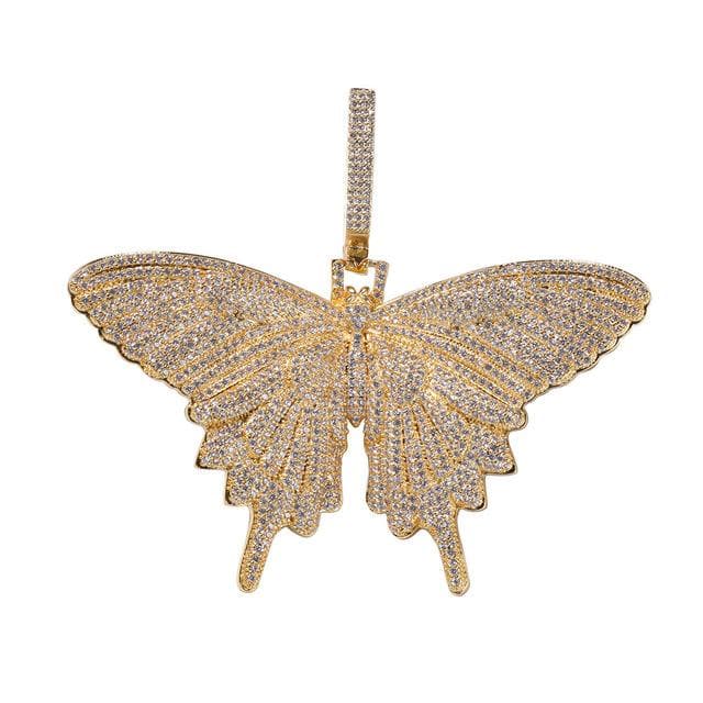Hip Hop Men Gold Sliver Necklace Ice Out Cuban Chain Copper Zircon Butterfly Pendant Micro-inlaid Zircon High Quality 2019 NEW