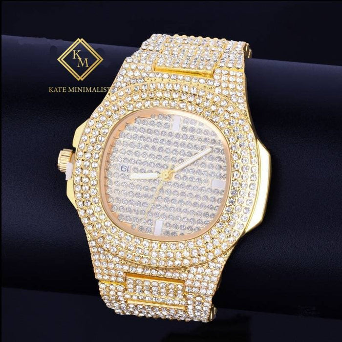 Hip hop Men's watch Big Dial Military Quartz Clock Luxury Rhinestone Business Waterproof wrist watches Relogio Masculino 10 Inch