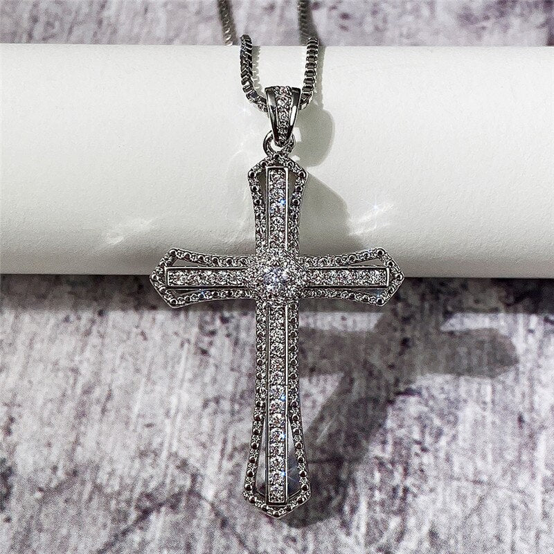 Men Women Diamond Cross Pendant, Diamond Cross Necklace