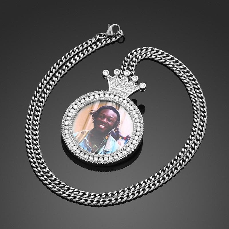 New Crown Custom Photo Memory Medallions Solid Pendant For Women Men's Hip Hop Jewlery Cubic Zircon Personalized Gifts