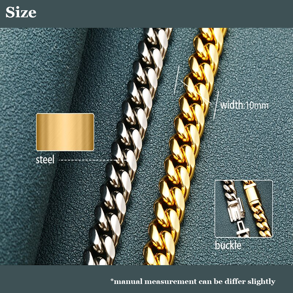Top Men and Women 10mm Stainless Steel Curb Cuban Link Gold Silver Plated Bracelets
