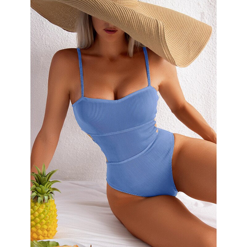 Monokini Swimsuit Sexy Ribbed One Piece Swimming Outfit High Cut Bathing Suits Swimming Suit for Girls