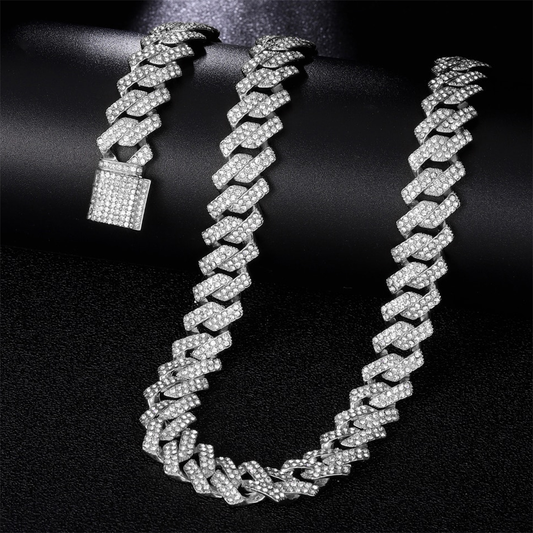 15mm Iced Out Hip Hop Cuban Link Chain And Cuban Link Bracelet For Men Made From Rhinestone