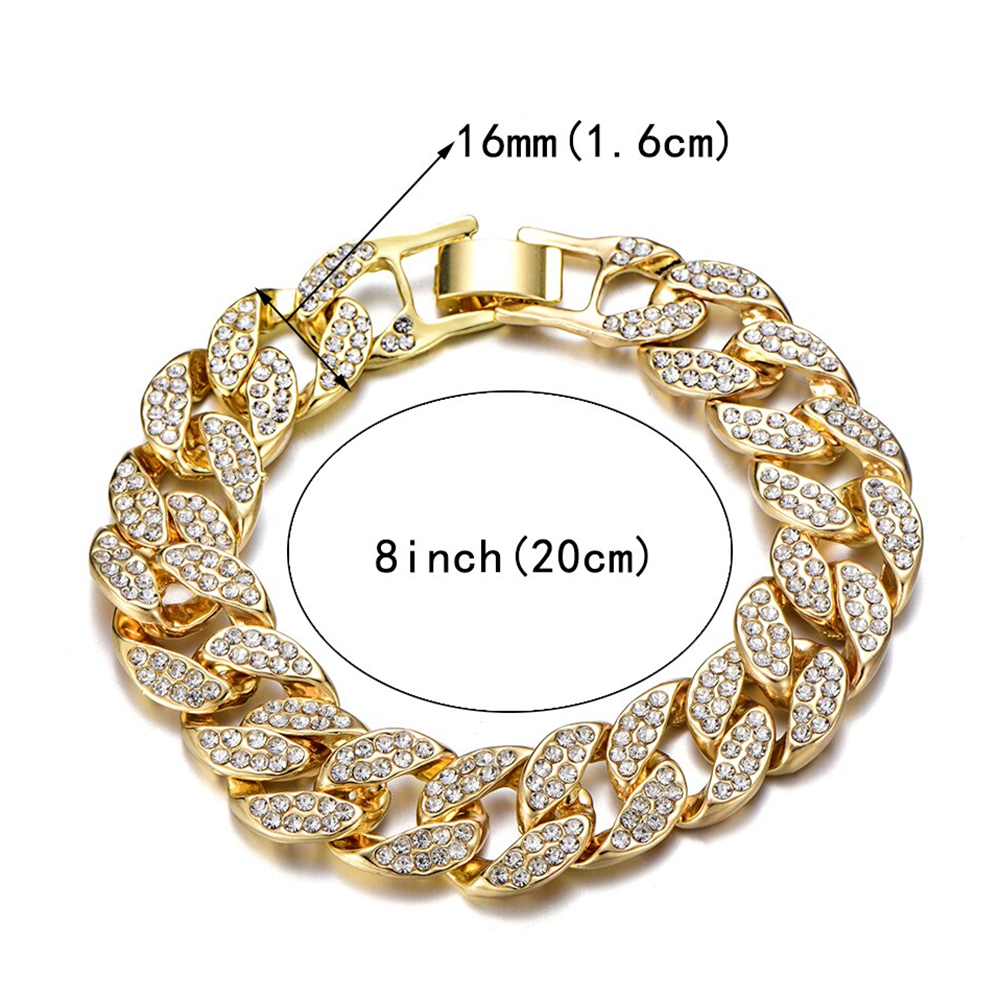 Iced Out Hip Hop Paved Rhinestones Cuban Link Necklaces for Men and Women