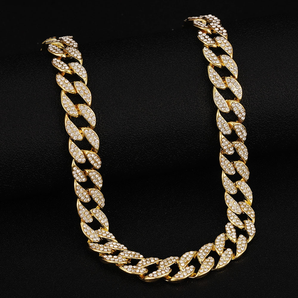 16mm Iced Out Hip Hop Cuban Link Chain And Cuban Link Bracelet for Men Made From Rhinestone, Cuban link Chain Iced out