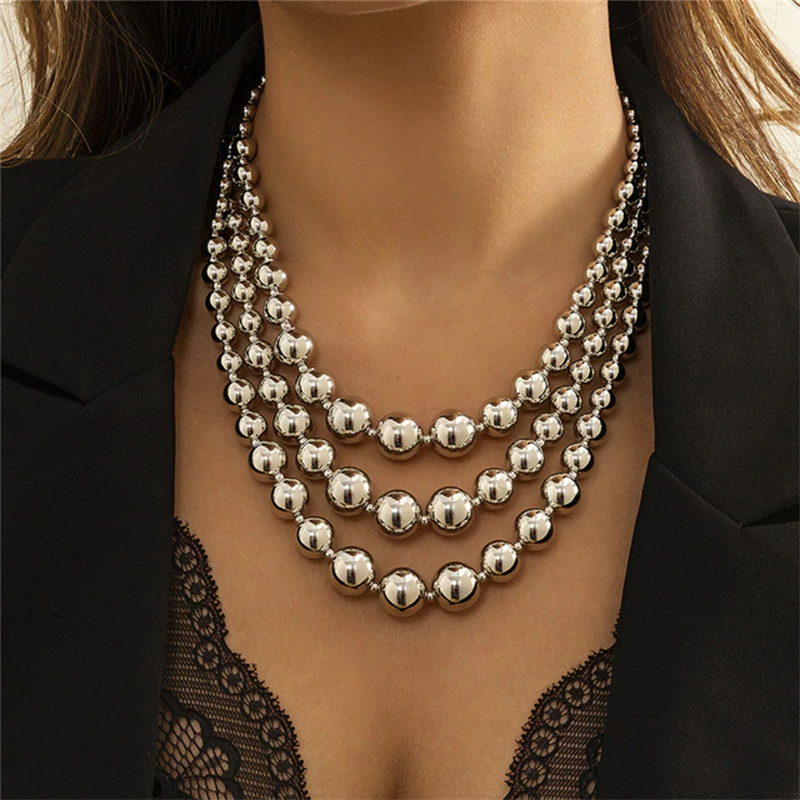 Exaggerated Acrylic Ball Bead Chain Necklace for Women
