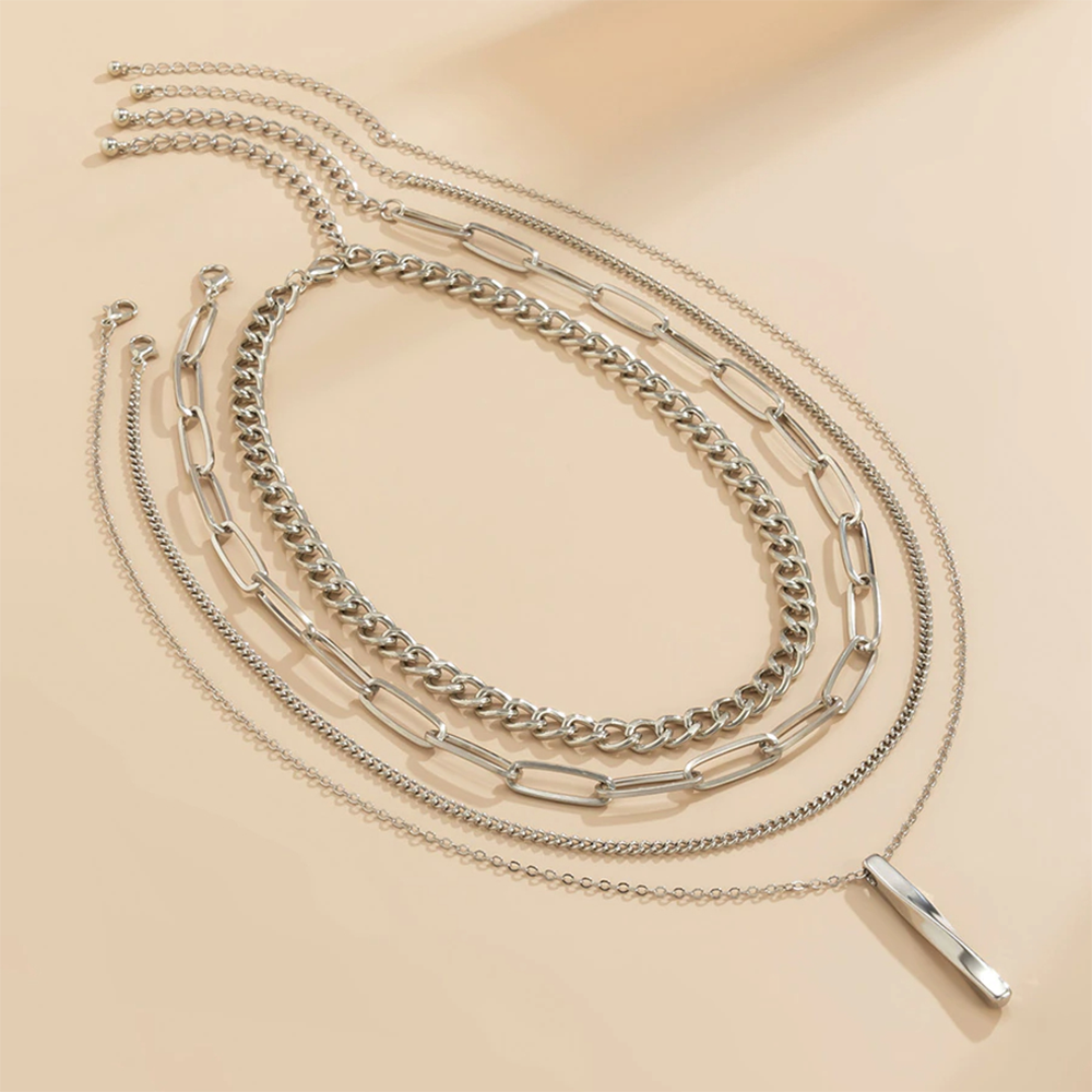 Multilayer Minimalist Rod Pendant Choker Necklace for Women