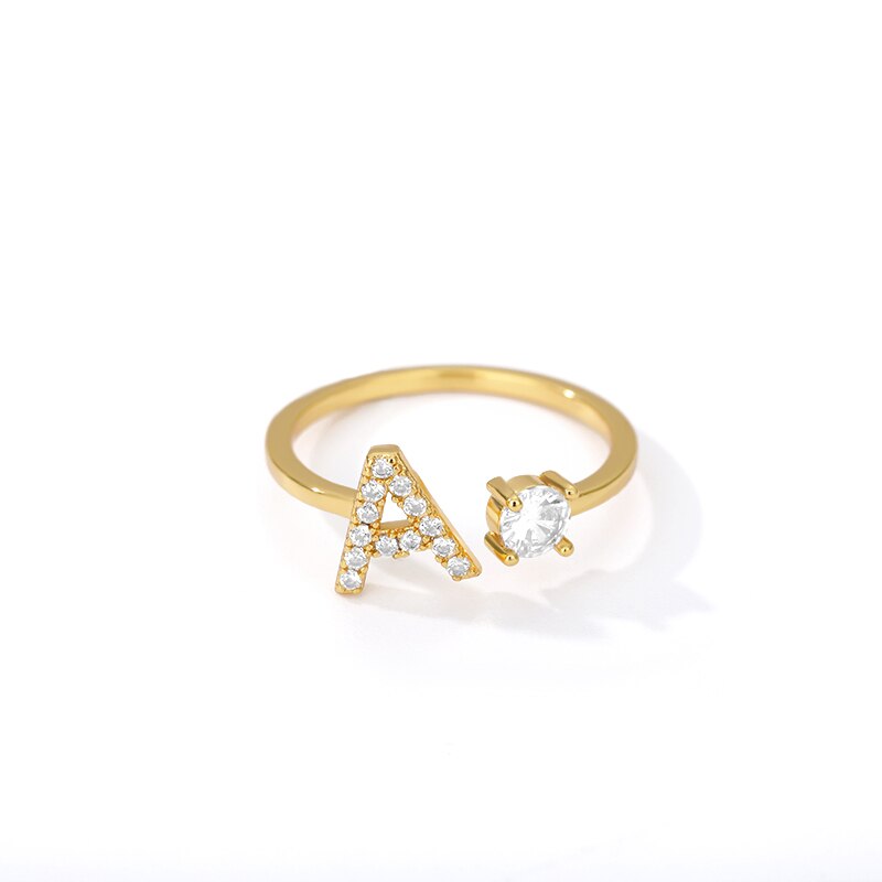 A-Z 26 Letter Rings For Women Stainless Steel Gold Adjustable Opening Ring Name Alphabet Female Wedding Jewelry Gift