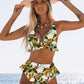 Sexy Brazilian Women 2 Piece Swimsuits Padded Ruffled Bathing Suit V-Top High Waisted Bikini Swimsuit Attire