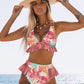 Sexy Brazilian Women 2 Piece Swimsuits Padded Ruffled Bathing Suit V-Top High Waisted Bikini Swimsuit Attire