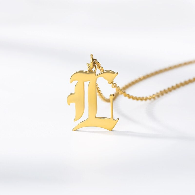 Initial Necklace for Women Letter Name Necklace women Gold Chain stainless steel necklaces old english font chains