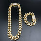 Luxury Men Gold Color Watch & Necklace & Braclete & Ring Combo Set Ice Out Cuban In Crystal Necklace Chain Hip Hop For Men