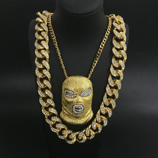 Luxury Men Gold Pendant & Bracelet  Combo Set Ice Out Cuban Pendant Hip Hop For Men