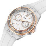 MISSFOX Women's Watches Chronograph Rose Gold Sport Watch Ladies Diamond Blue Rubber Band Xfcs Analog Female Quartz Wristwatch