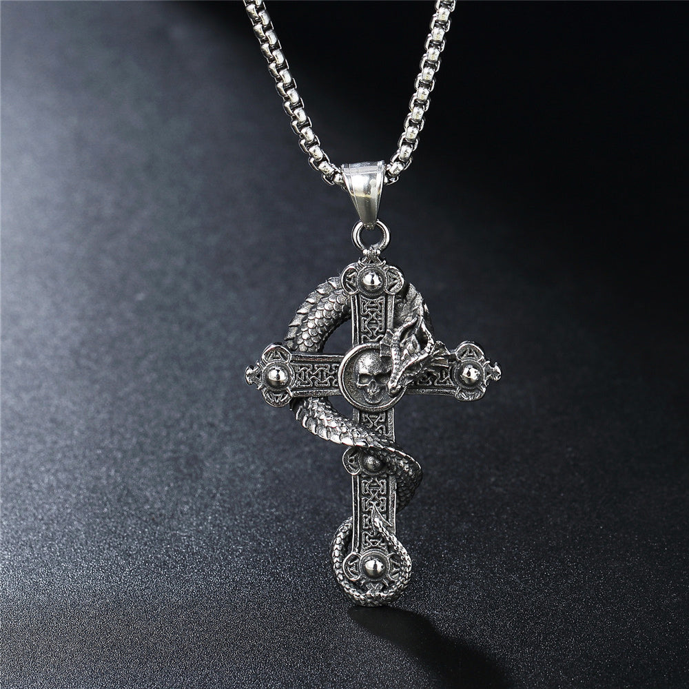 Gothic Skull Cross Pendant Necklace, Skull Cross Necklace For Men and Women,Gothic Jewelry