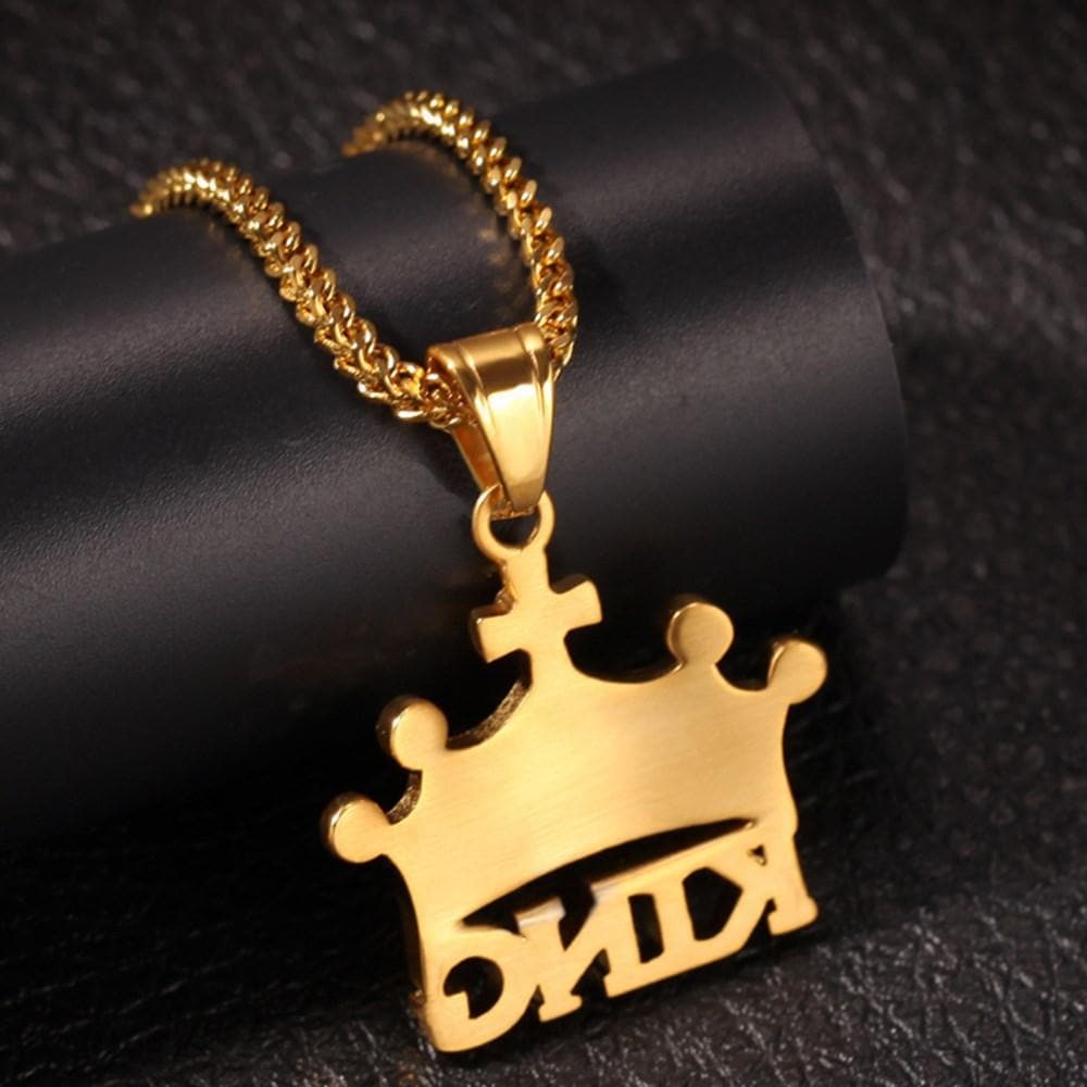 Men Hip Hop Gold color Crown KING Stainless Steel Rhinestone Pendant Necklace Crystal Miami Neckalce Chain Hip Hop For Men