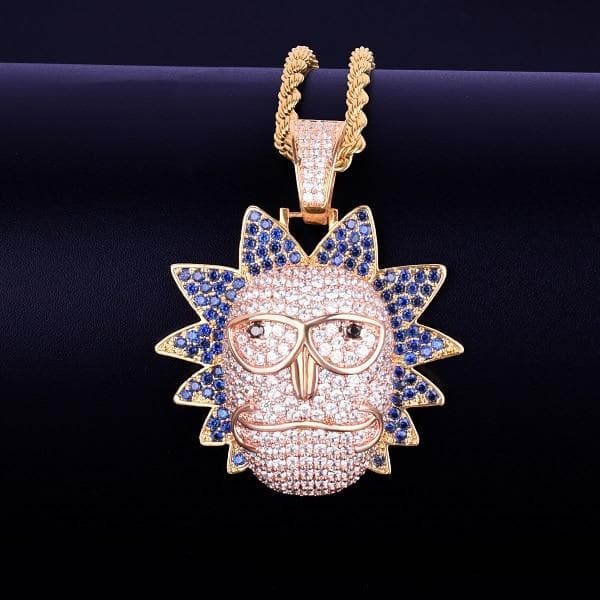 Men's Cartoon Character Face Pendant Rose Color Tone Iced Out Necklace Chain Bling Cubic Zircon personality Hip hop Rock Jewelry
