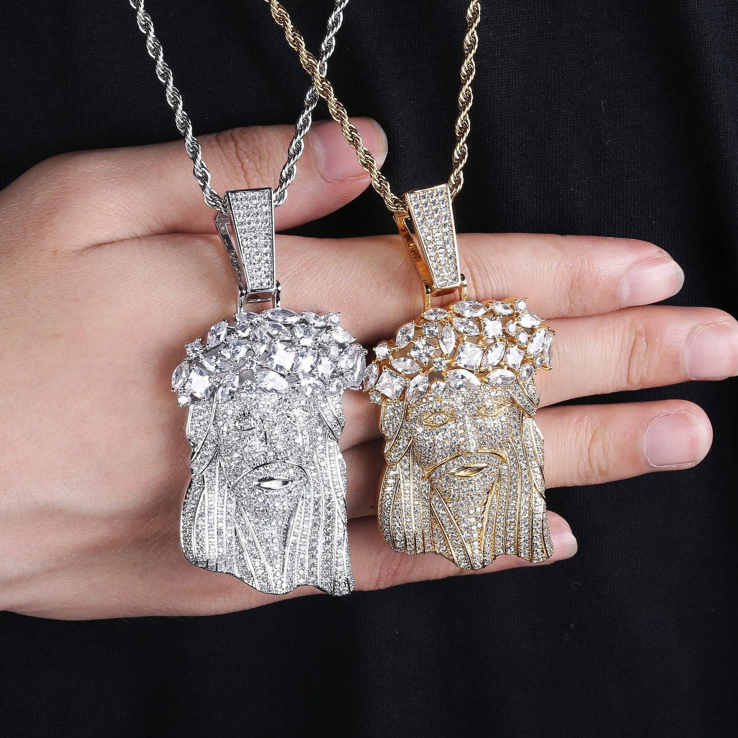 New Big Size Jesus Pendant Necklace With Tennis Chain Mens Iced Out Charm Jewelry Gold Silver Color Chain Hip Hop Jewelry