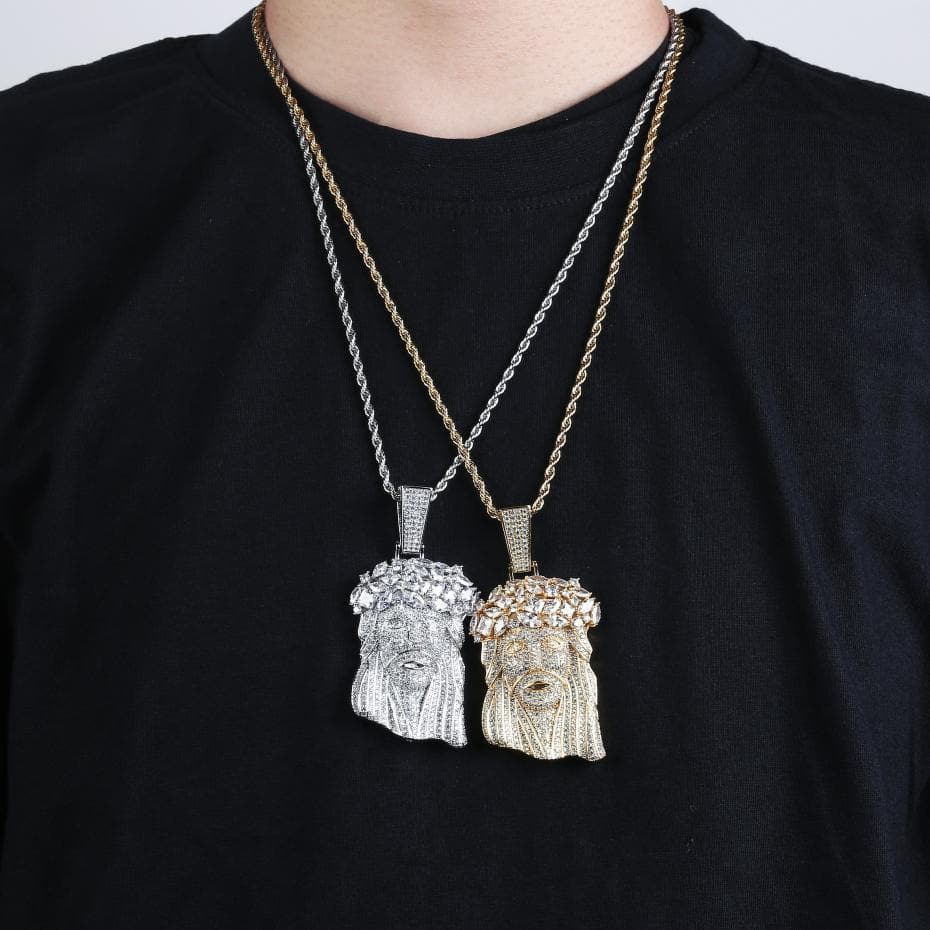 New Big Size Jesus Pendant Necklace With Tennis Chain Mens Iced Out Charm Jewelry Gold Silver Color Chain Hip Hop Jewelry