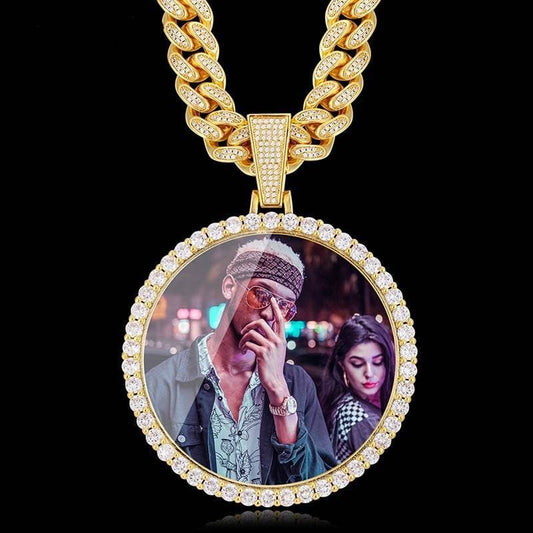 New Oversize Big Round Custom Picture Pendant Necklace Personality Men's Hip Hop Jewelry Exaggeration Rap Style Cubic Zirconia