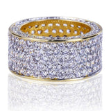 New Fashion Gold Color Plated Micro Pave Cubic Zircon Round Ring Full Iced Out Bling Hip Hop Rock Jewelry For Male