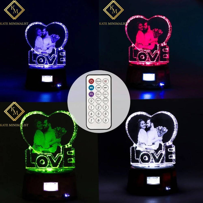 Night Light- Rotating MP4 Music Player Stand, Custom Crystal Photo And Text LED Display