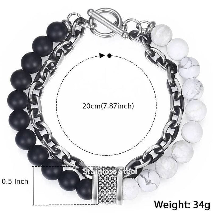 Natural Map Stone Men's Beaded Bracelet for women Stainless Steel Bracelets Male Jewelry Tiger eye 8 9 10 inch