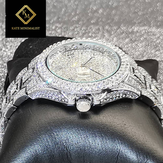 Diamond Watches for Men Top Dual Calendar Watch Men Waterproof Diver Luxury Silver Calendar Steel Relogio Masculino