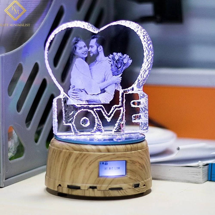 Night Light- Rotating MP4 Music Player Stand, Custom Crystal Photo And Text LED Display