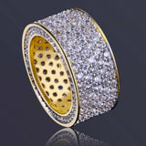 New Fashion Gold Color Plated Micro Pave Cubic Zircon Round Ring Full Iced Out Bling Hip Hop Rock Jewelry For Male