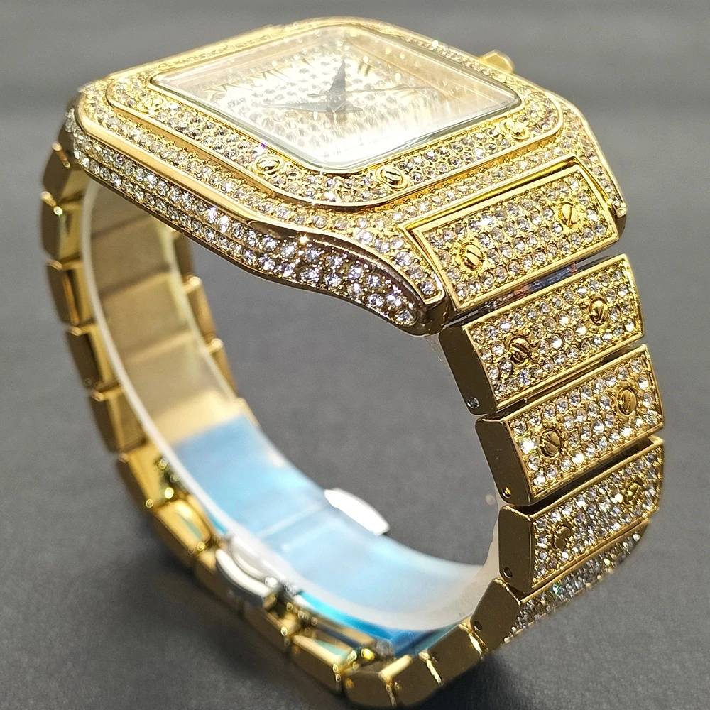 Diamond Watch For Men Top Brand 18k Gold Stainless Steel Male Quartz Reloj Unique Diamond Watch Luminous Waterproof Male Wrist Watches