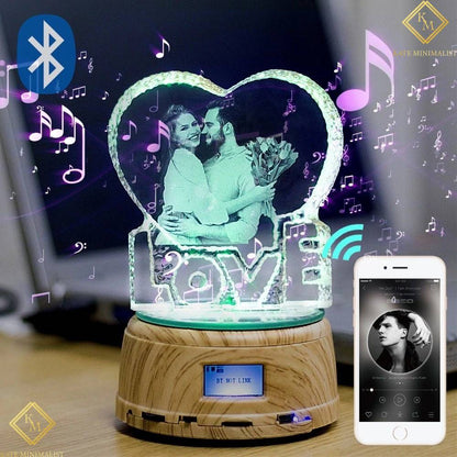 Night Light- Rotating MP4 Music Player Stand, Custom Crystal Photo And Text LED Display