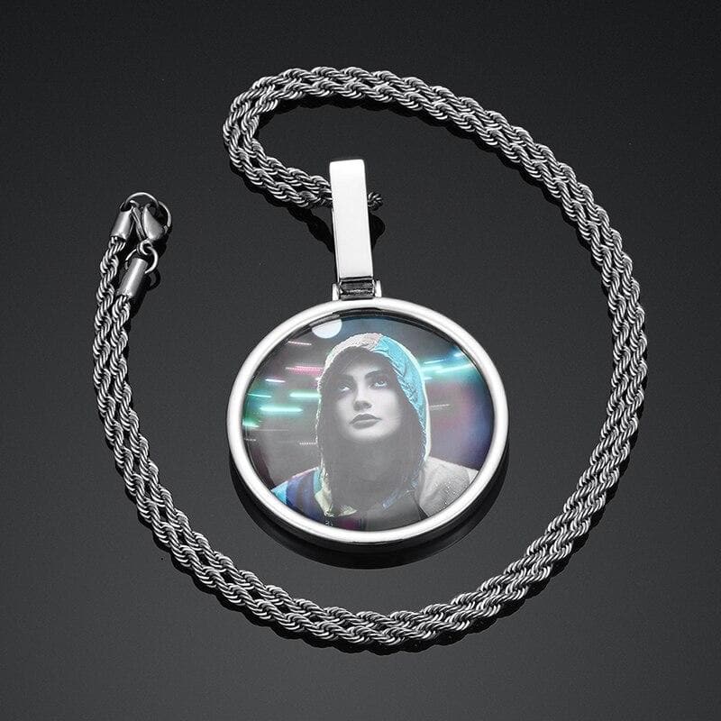 Single Pendant Custom Photo Memory Medallions Solid Pendant Necklace Circle Hip Hop Jewelry Chain Personalized Without Crystal