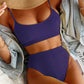 Women's Ribbed High Waist Swimsuits Sexy Cut Solis Color Bathing Suits 2 Piece Swimsuits Swimming Outfit